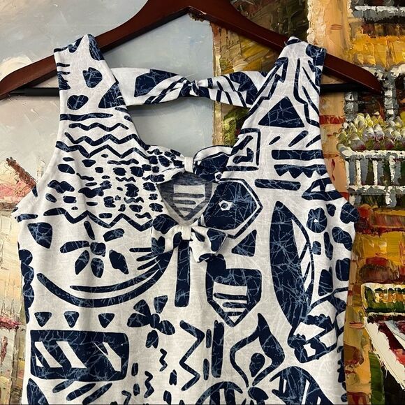 Vintage Boho sleeveless navy blue and white sundress - Picture 4 of 10